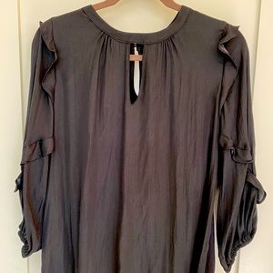 Black Drapey Blouse with Keyhole